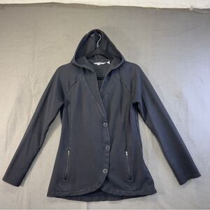 2013 hard to find Athleta Hooded Jacket Wrap Front Zipper Pockets Black small
